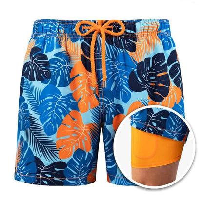 Badeshorts – Kordelzug – 2-in-1 – Boardshorts – Bademode für Männer-Tropical-S-Chaps Herrenmode
