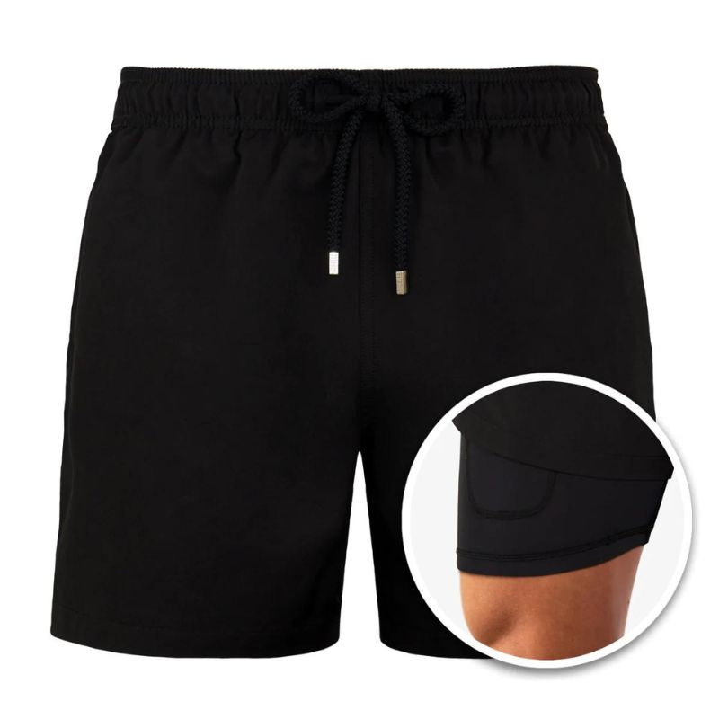 Badeshorts – Zweilagig – mit elastischem Bund – Boardshorts – Herren-Bademode-Schwarzer Onyx-S-Chaps Herrenmode