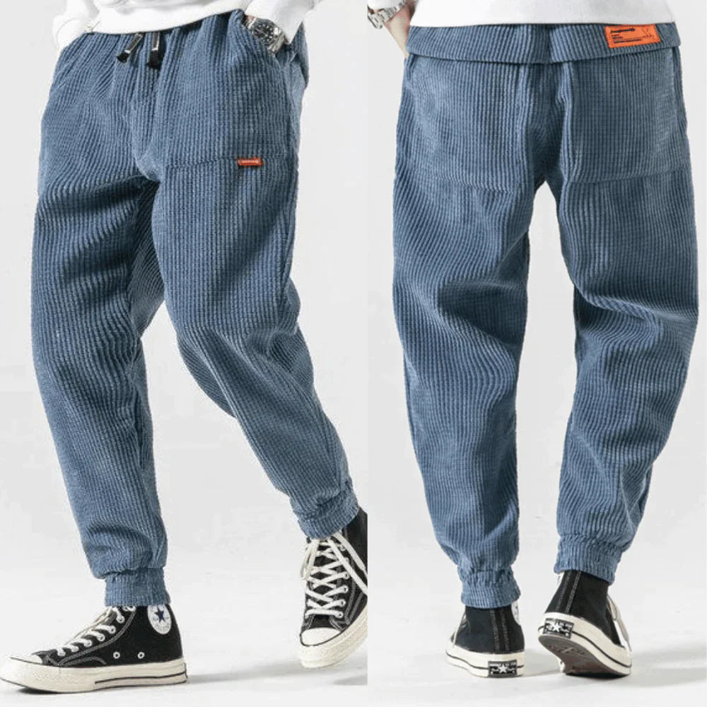 Baggy Pants - Herrenhose mit Kordelzug und lockerer Passform-Blau-XS-Chaps Herrenmode