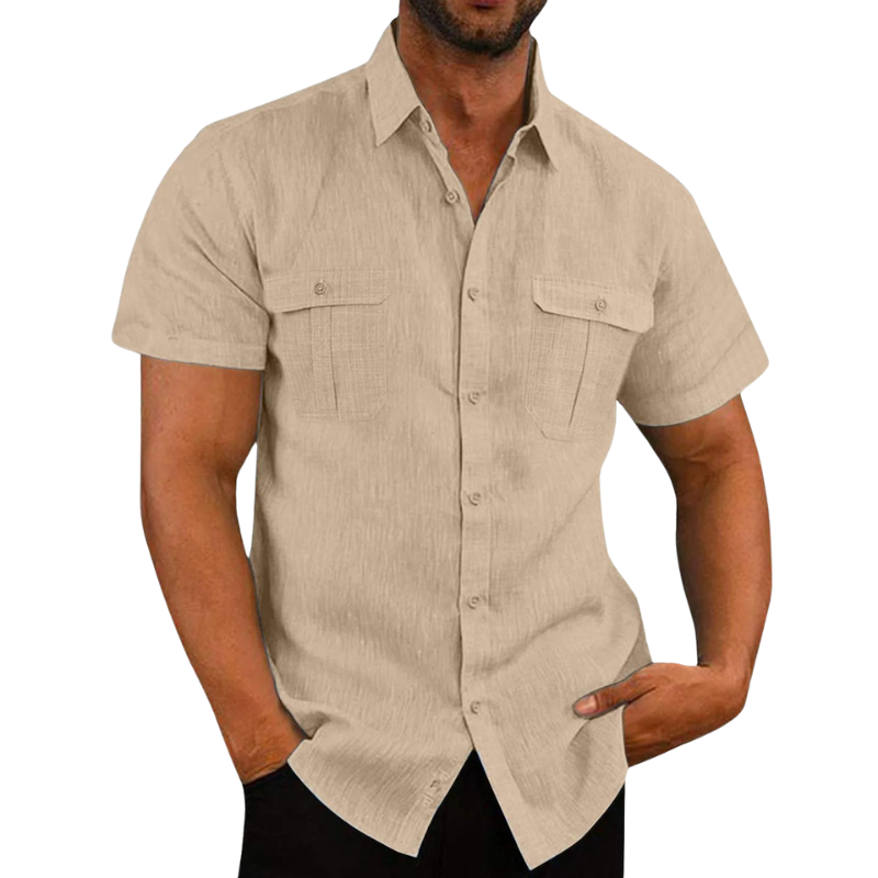 Bali Leinenbluse mit kurzen Ärmeln-Aprikose-M-Chaps Herrenmode