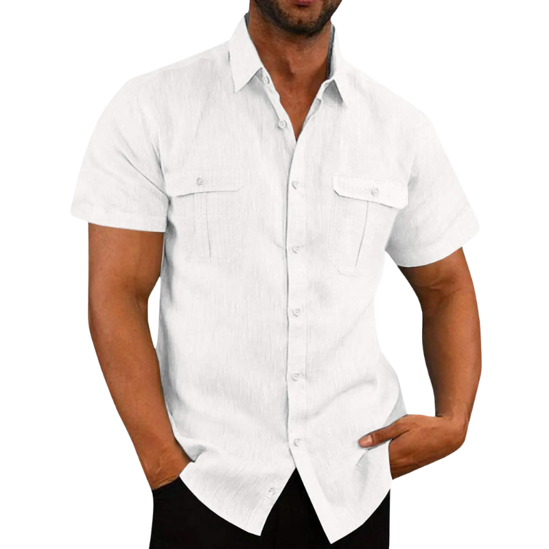 Bali Leinenbluse mit kurzen Ärmeln-Weiß-M-Chaps Herrenmode