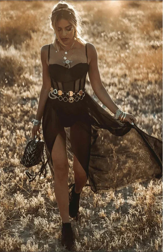 Elegantes Maxikleid von Barbara aus durchsichtigem Netzstoff