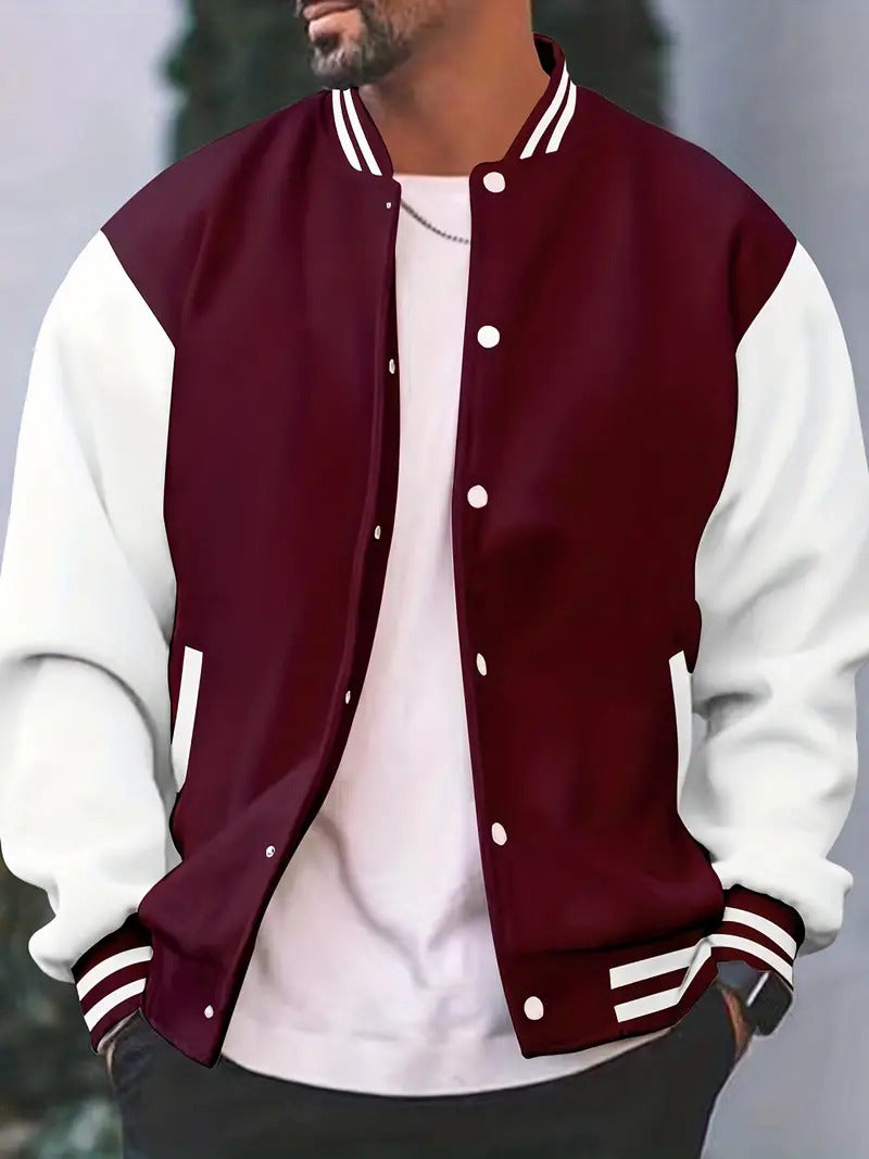 Baseballjacke - Casual - Druckknöpfe - Bomberjacke - Herrenjacke-Burgundisch-S-Chaps Herrenmode