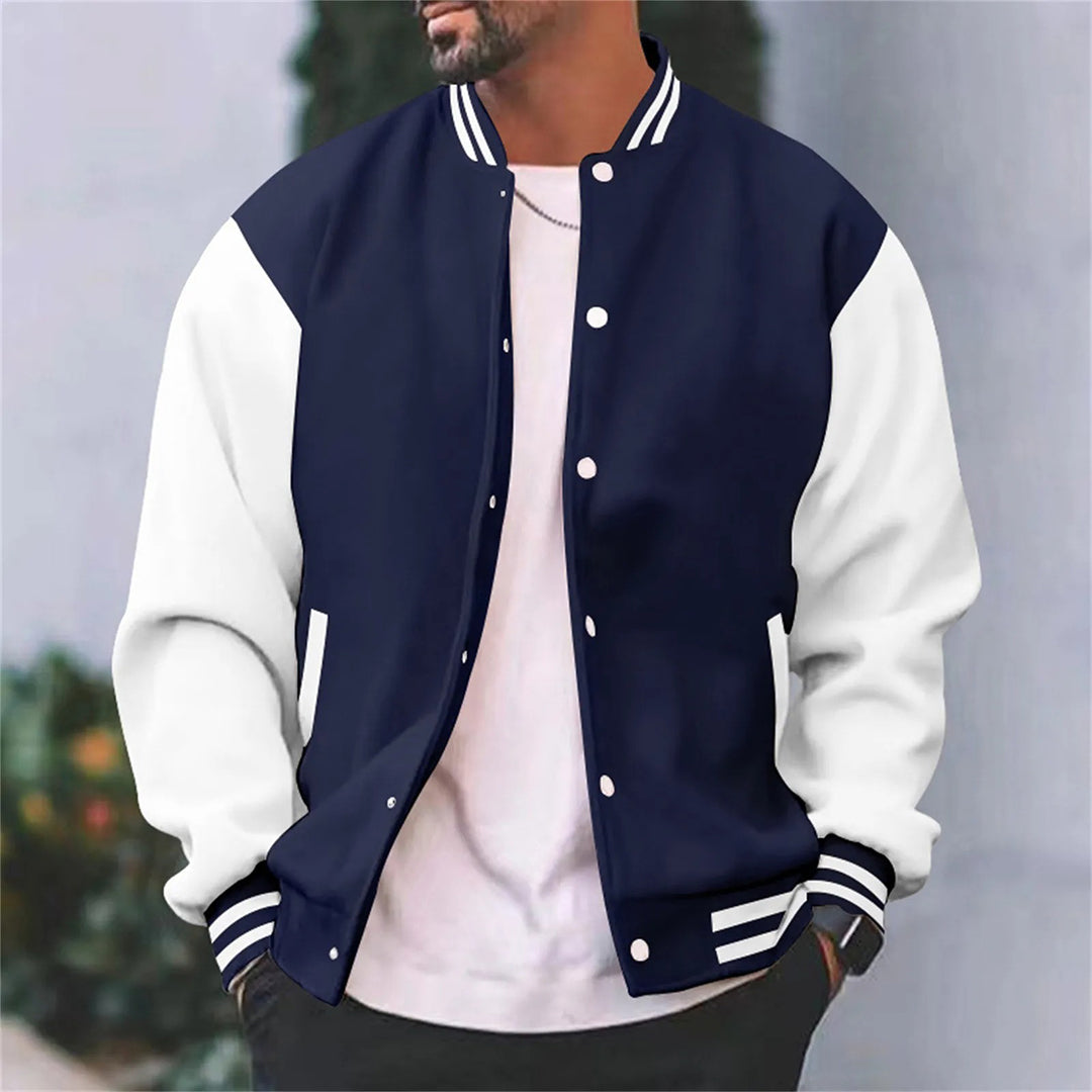 Baseballjacke - Casual - Druckknöpfe - Bomberjacke - Herrenjacke-Marineblau-S-Chaps Herrenmode