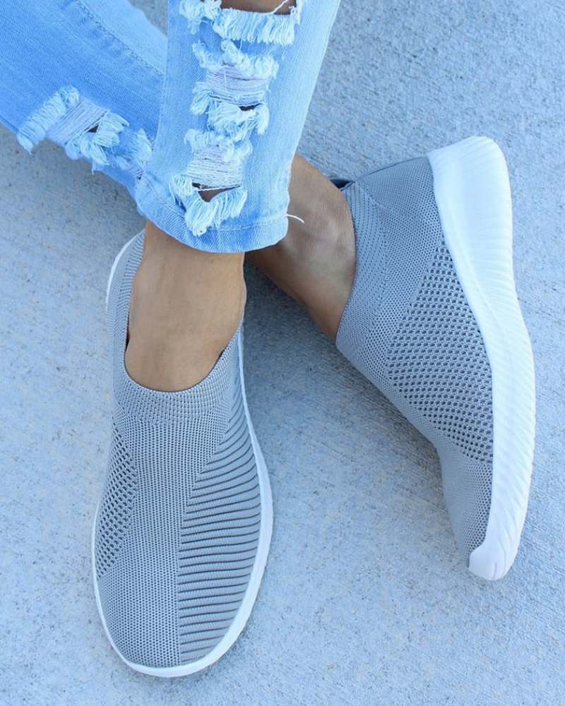 Damen Sneaker Mesh Bequem Slip-On Schwarz