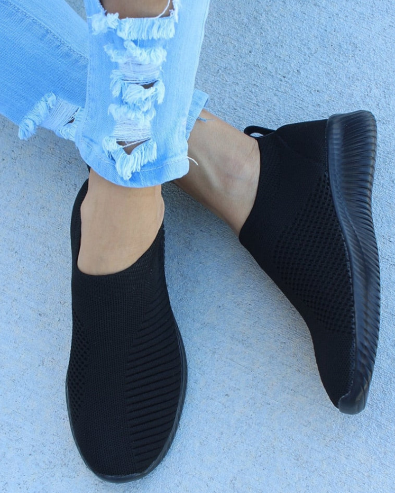 Damen Sneaker Mesh Bequem Slip-On Schwarz