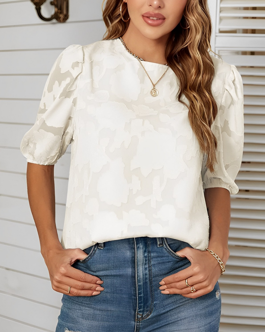Damen Bluse Blumenmuster Puffärmel Elegant - BerlinGlamour