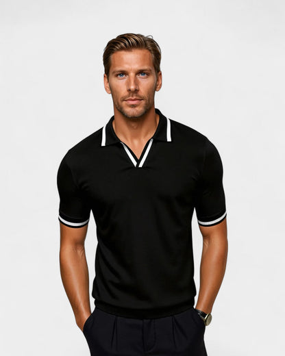 Herren Poloshirt Strick Kontrastkragen Modern - BerlinGlamour