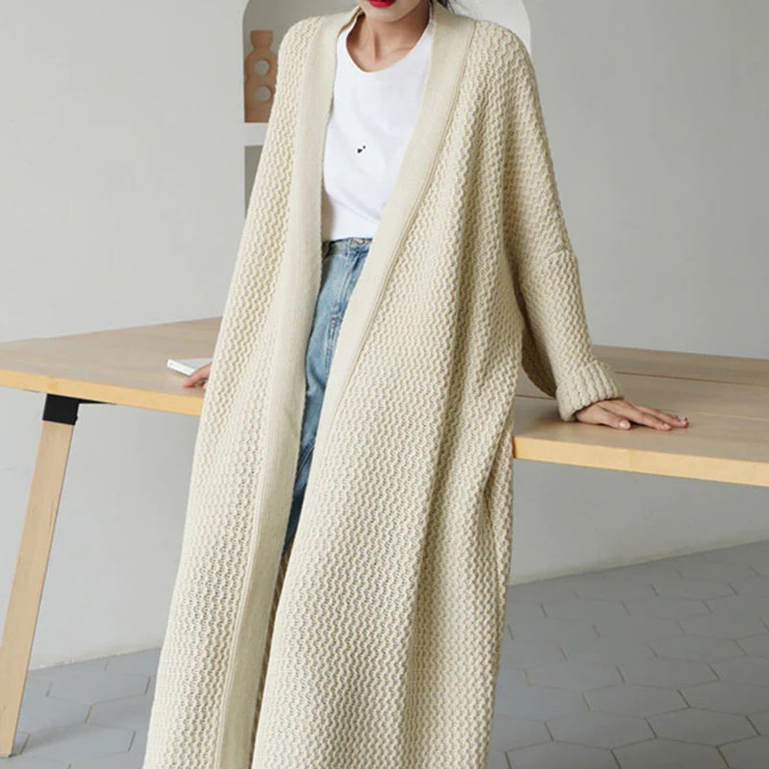 Damen Strickjacke Lang Offene Vorderseite Modern