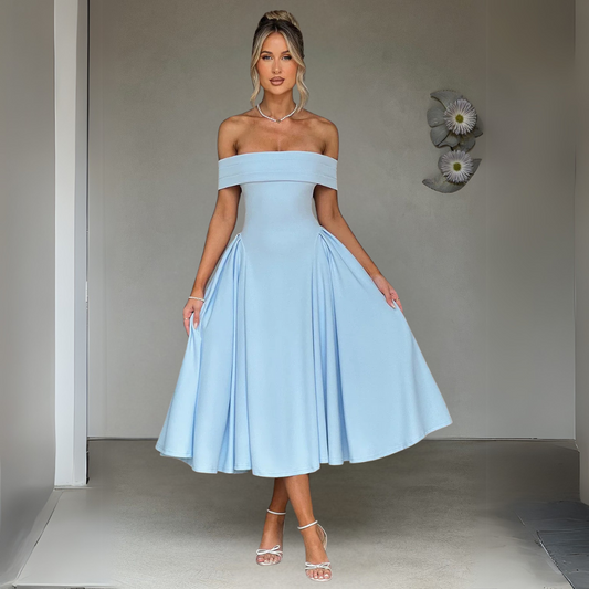 Elegantes blaues Midi-Kleid für Damen - Belina