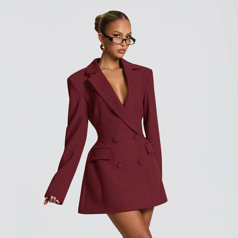 Zweireihiges Blazerkleid mit Taschen für Damen