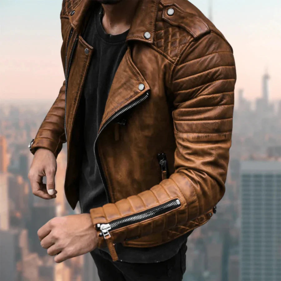 Leder Bikerjacke Herren Reißverschluss Normale Passform - BerlinGlamour