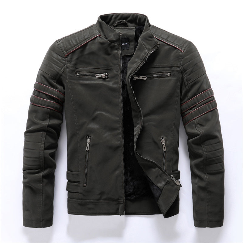 Bikerjacke – Slim Fit Motorradjacke mit Reißverschluss für Männer-Militärgrün-M-Chaps Herrenmode
