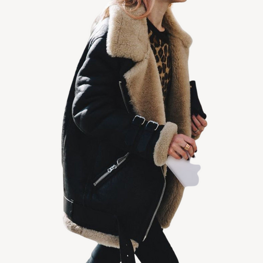 Bikerjacke mit Shearling-Futter für Damen | Loravelle 0