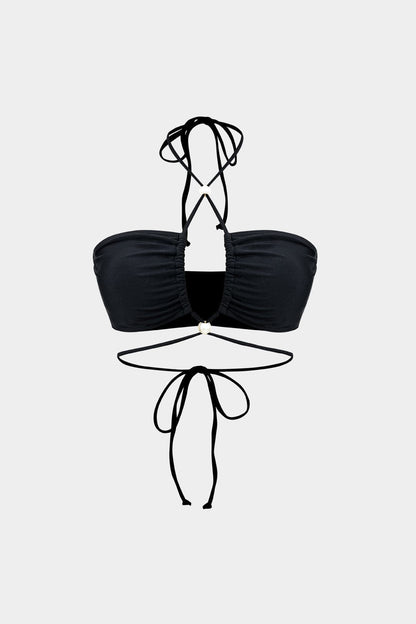 Bikini-Set Dreiteilig mit Perlen Wickelband-Design