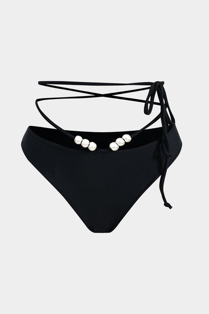 Bikini-Set Dreiteilig mit Perlen Wickelband-Design