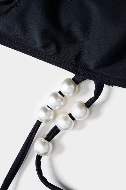 Bikini-Set Dreiteilig mit Perlen Wickelband-Design