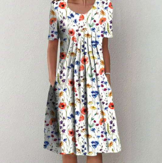 Damen Kleid Blumenmuster Locker Schnitt Sommerkleid - BerlinGlamour