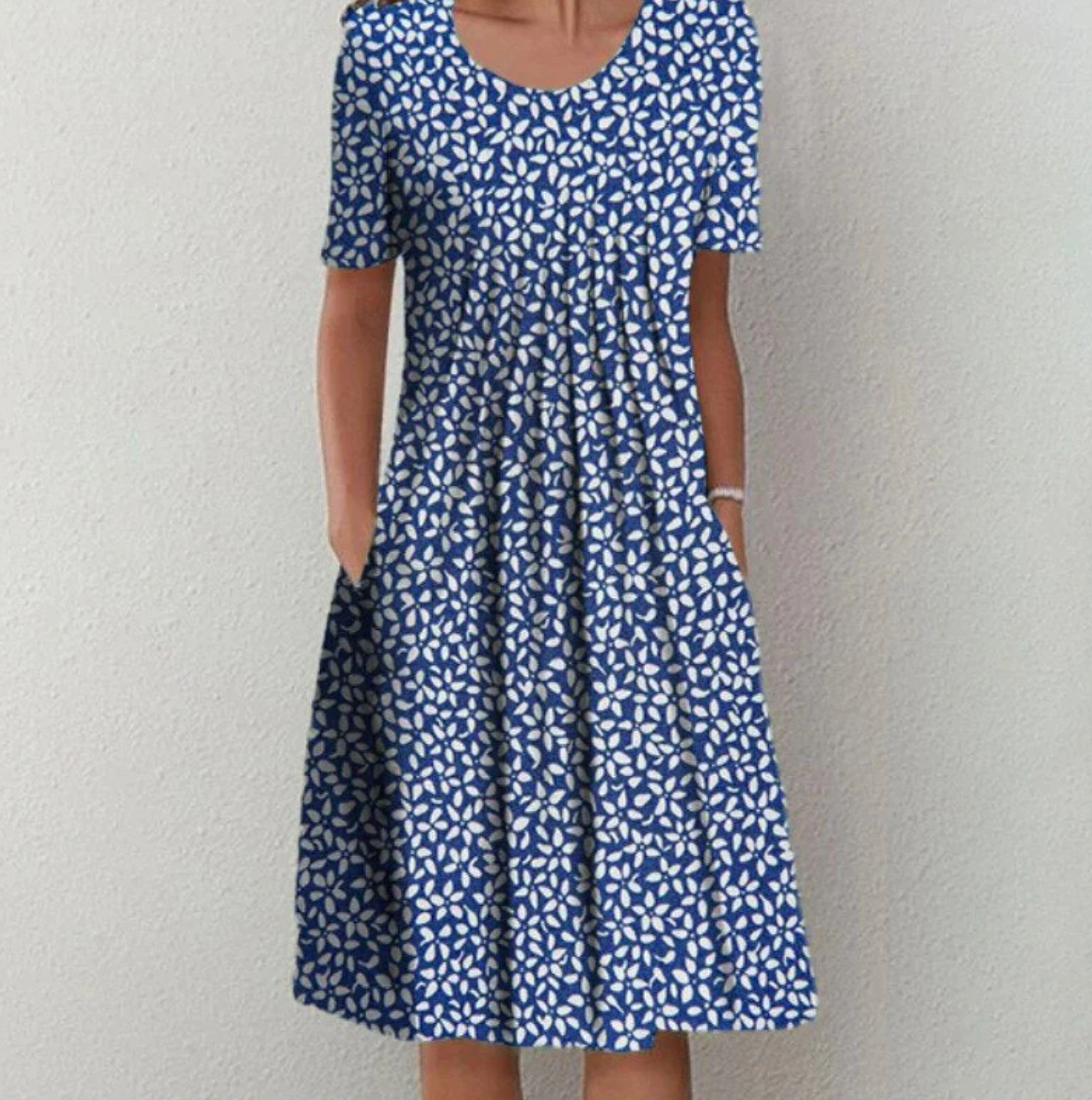 Damen Kleid Blumenmuster Locker Schnitt Sommerkleid