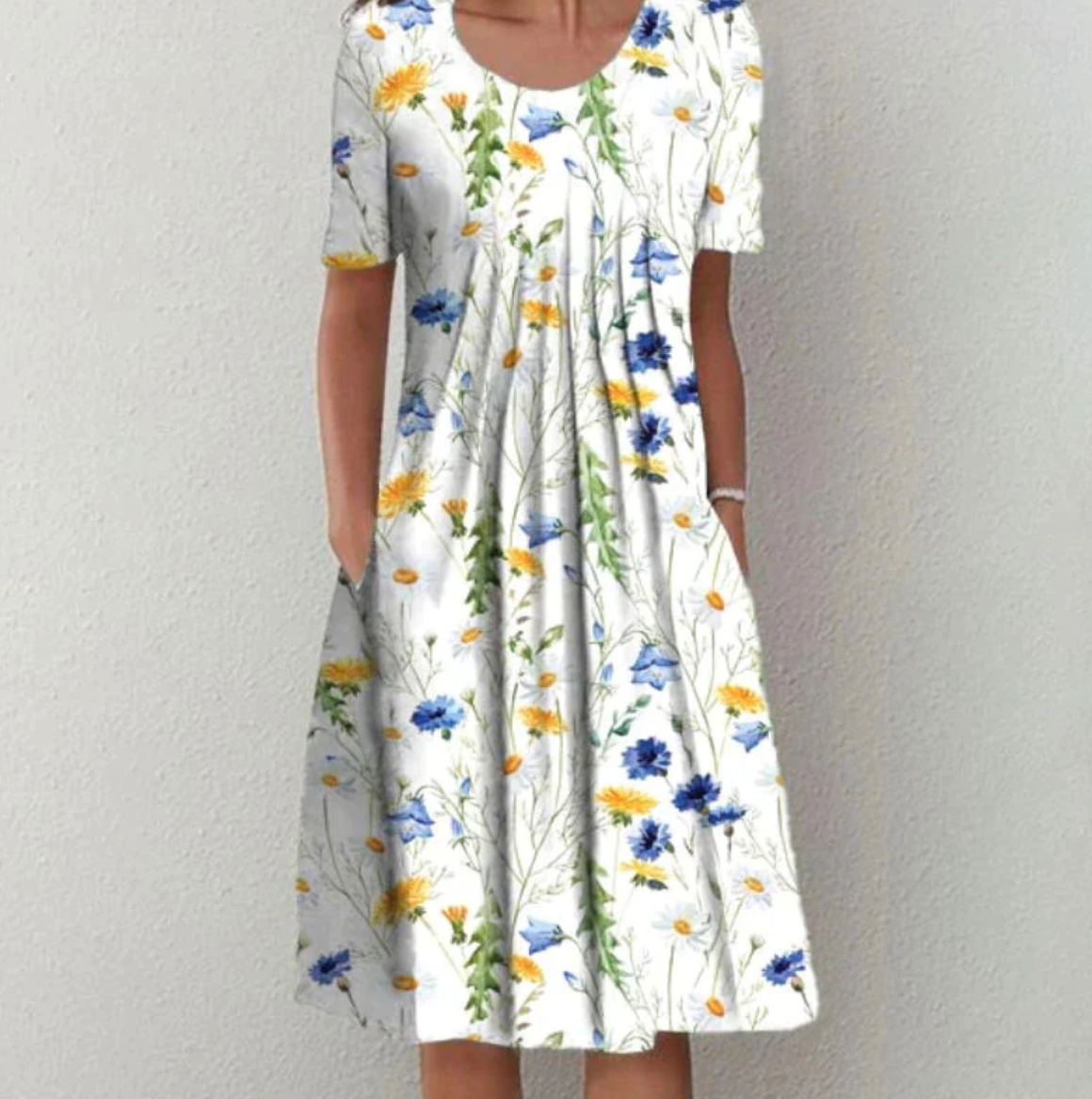 Damen Kleid Blumenmuster Locker Schnitt Sommerkleid