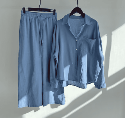 Leinen Sommeranzug Langhosen Set mit Hemd