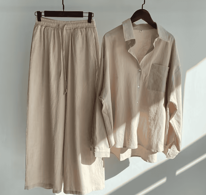 Leinen Sommeranzug Langhosen Set mit Hemd