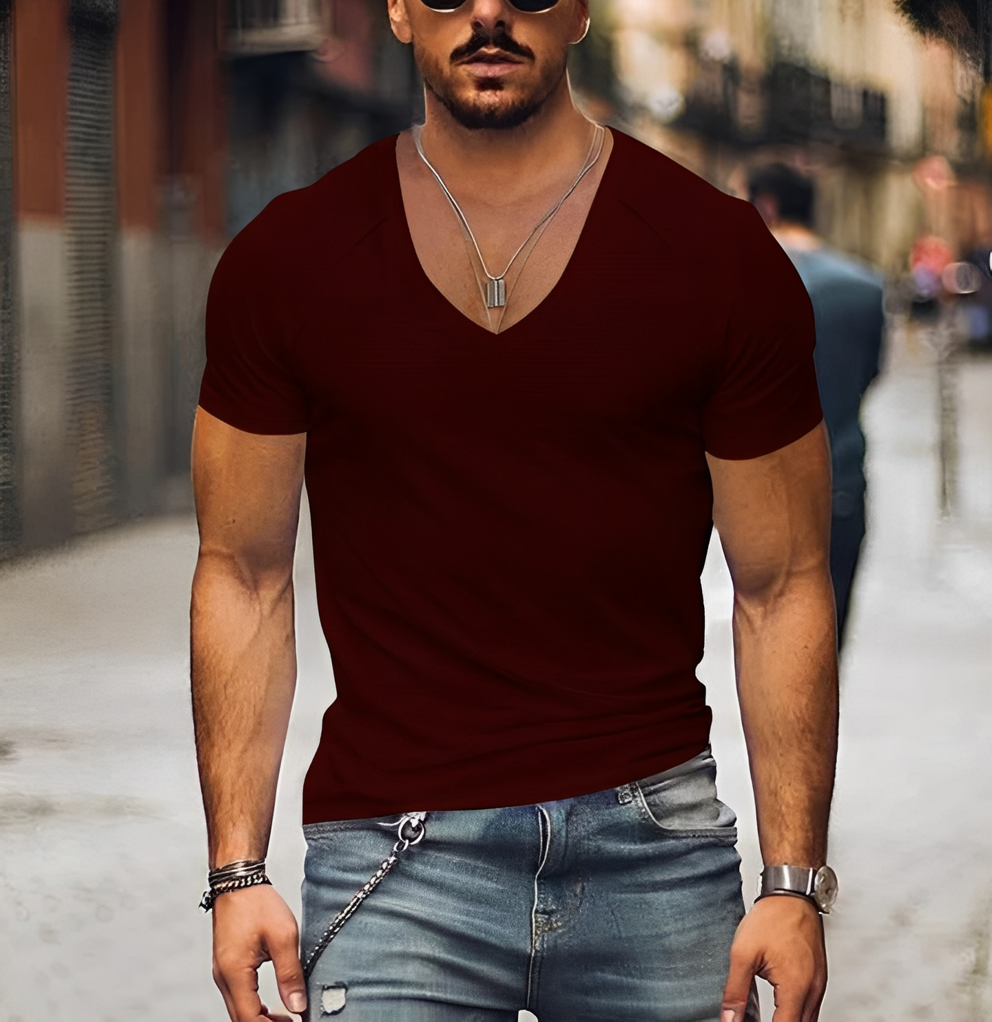 Herren T-Shirt Modern V-Ausschnitt Slim Fit