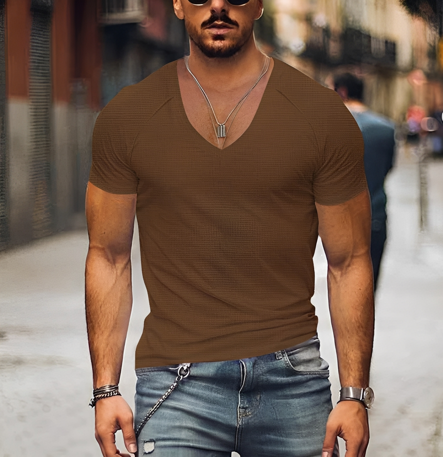 Herren T-Shirt Modern V-Ausschnitt Slim Fit