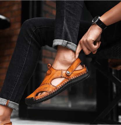 Herrensandalen Leder Weich Bequem Atmungsaktiv
