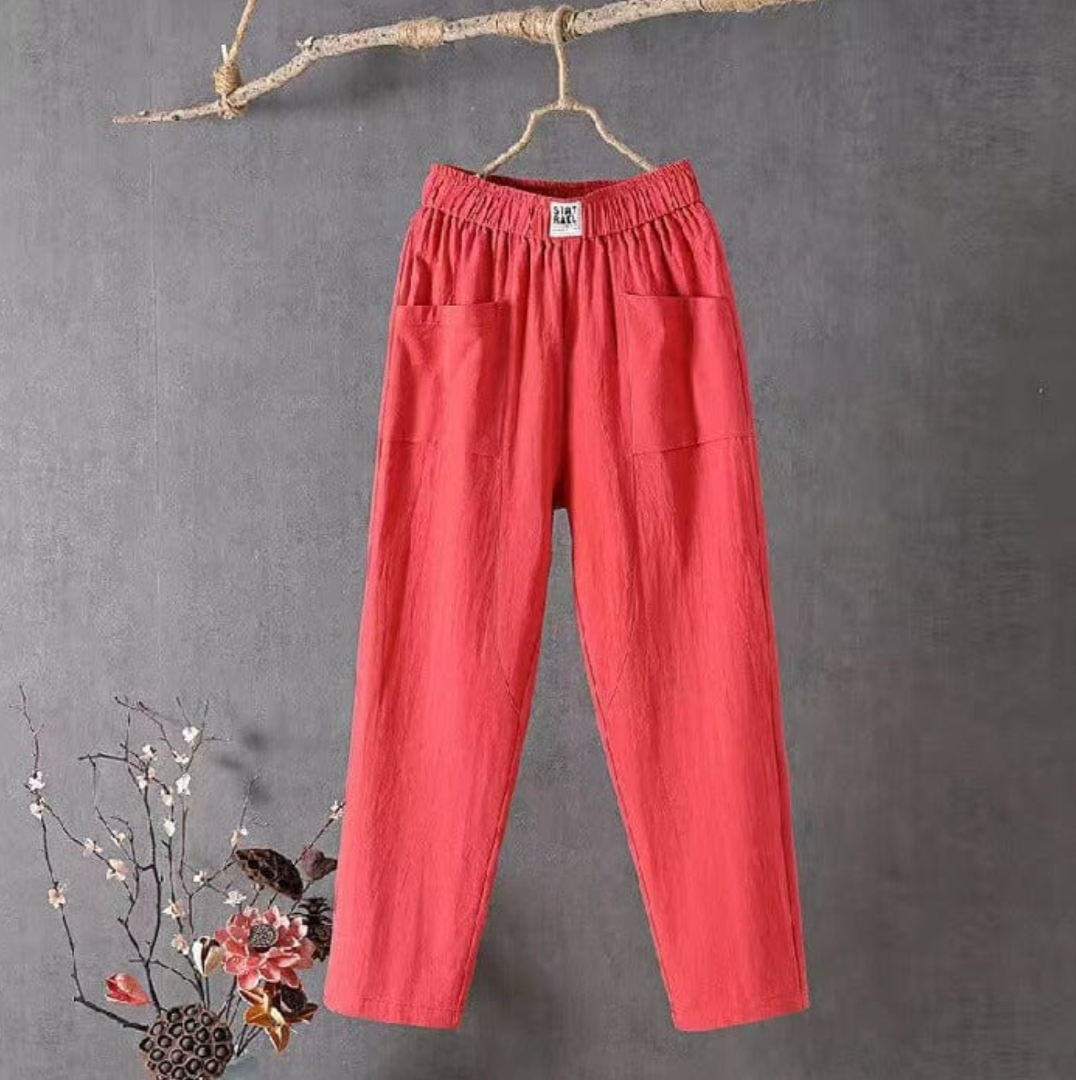 Damen Leinenhosen Elastisch Bequem Sommer