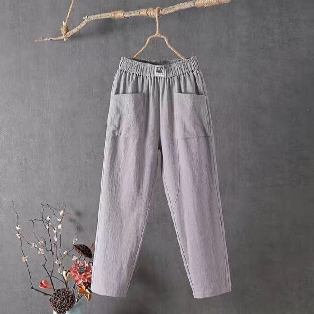 Damen Leinenhosen Elastisch Bequem Sommer