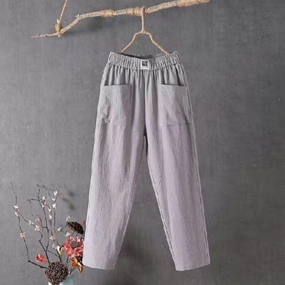 Damen Leinenhosen Elastisch Bequem Sommer