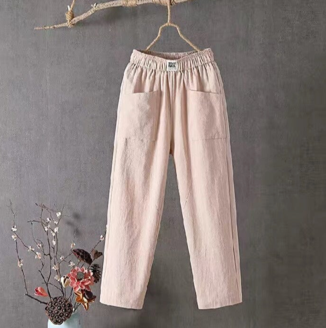Damen Leinenhosen Elastisch Bequem Sommer