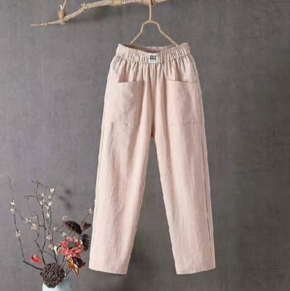 Damen Leinenhosen Elastisch Bequem Sommer
