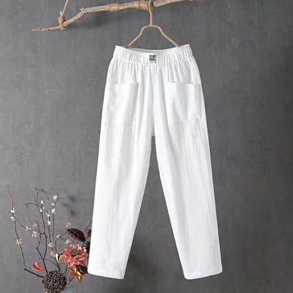 Damen Leinenhosen Elastisch Bequem Sommer