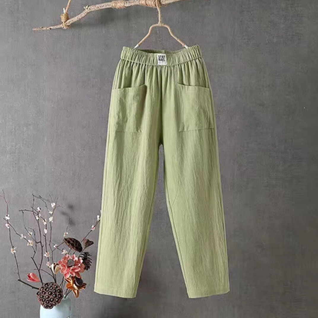 Damen Leinenhosen Elastisch Bequem Sommer