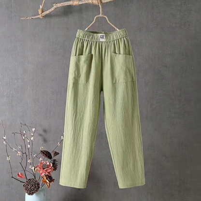 Damen Leinenhosen Elastisch Bequem Sommer