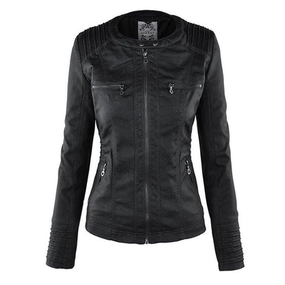 Lederjacke Damen Doppelgefüttert mit Kapuze Schwarz