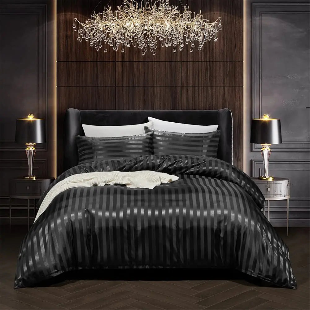 Satin Bettdeckenbezug Set Elegant Schwarz Luxus