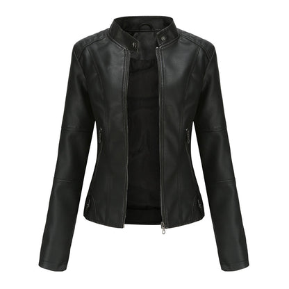 Lederjacke Damen Bikerjacke Kunstleder Schwarz Reißverschluss - BerlinGlamour