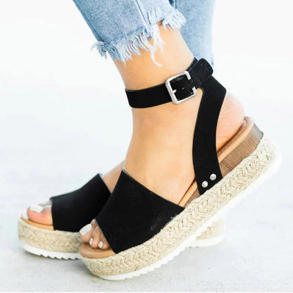 Damen Sandalen Espadrille Sohle Verstellbarer Riemen