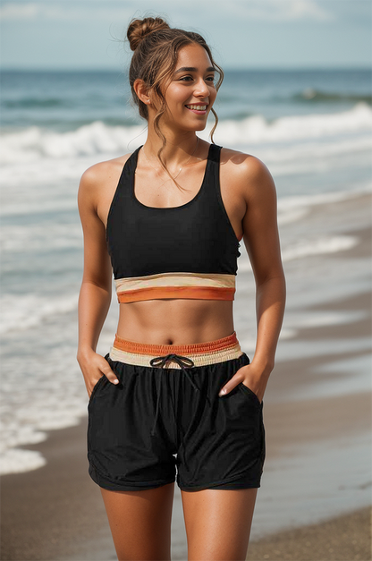 Schwarzes Sport Bikini Set mit Boyshort und Reißverschluss