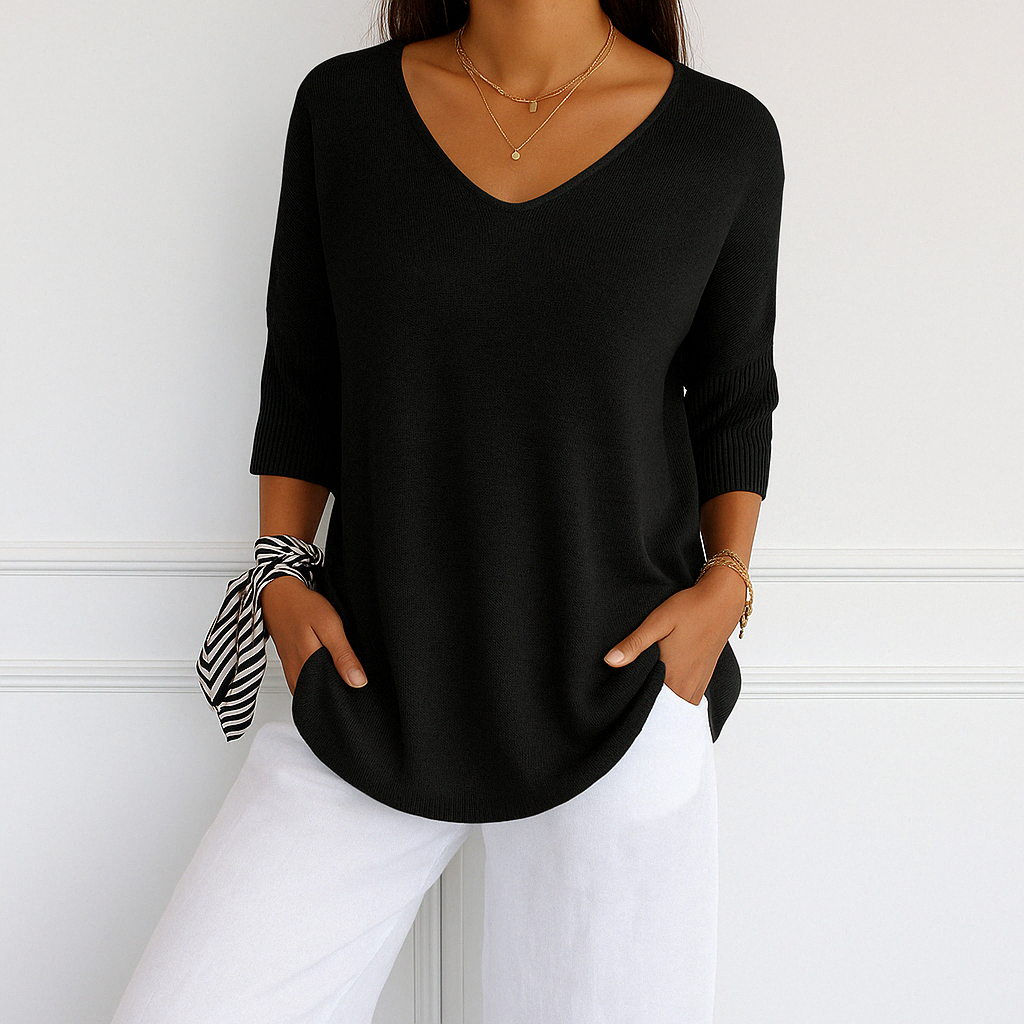 Damen Pullover V-Ausschnitt Kurzarm Sommer