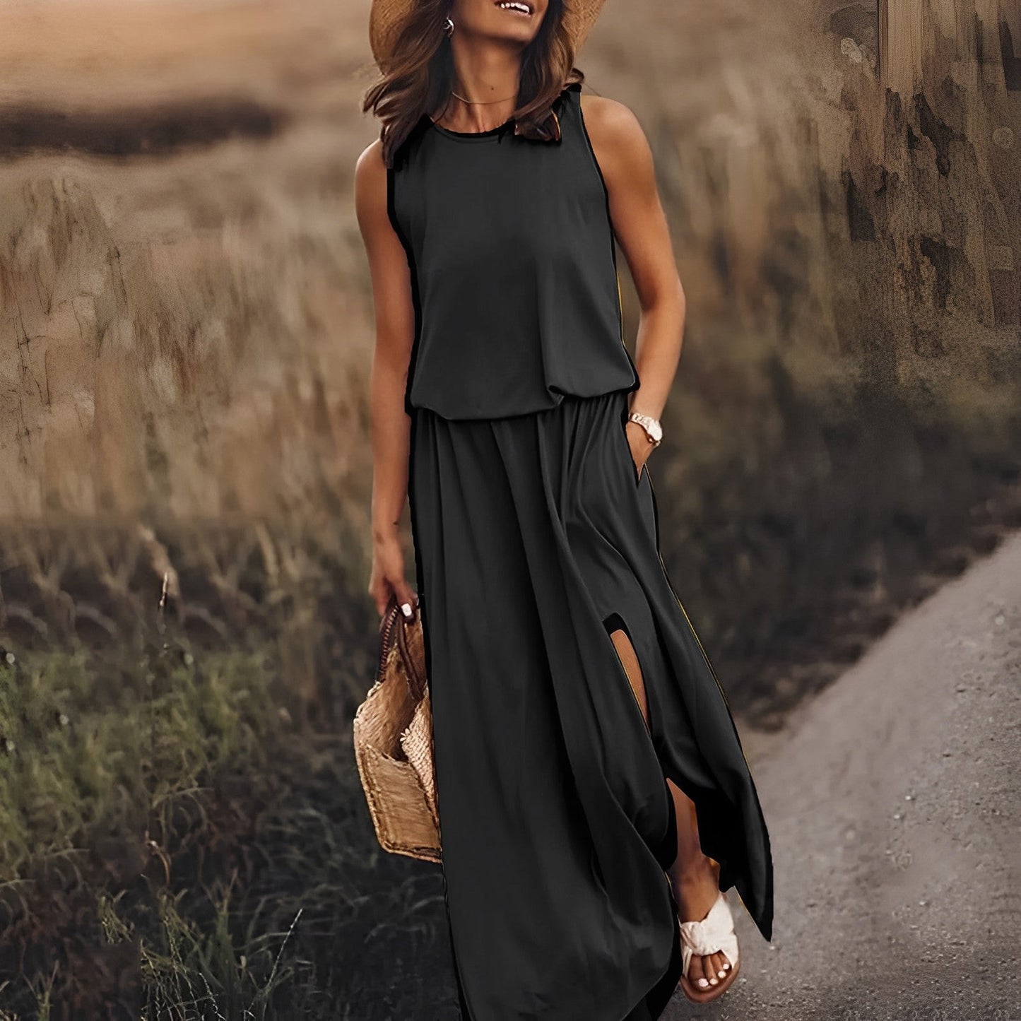 Kleid mit Schlitzaufschlag und Doppeltaschen Damen