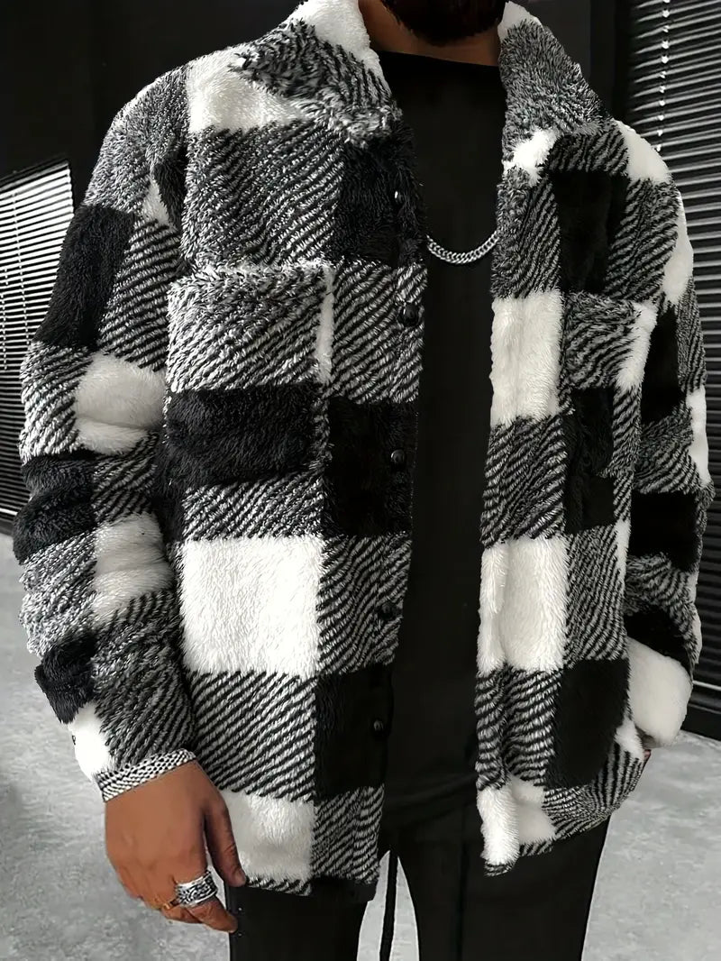 Lässige, stilvolle Fleecejacke von Shivelis mit Farbblockierung und Karomuster