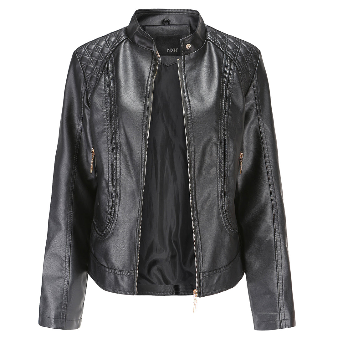 Lederjacke Damen Elegant Schwarz Glänzend