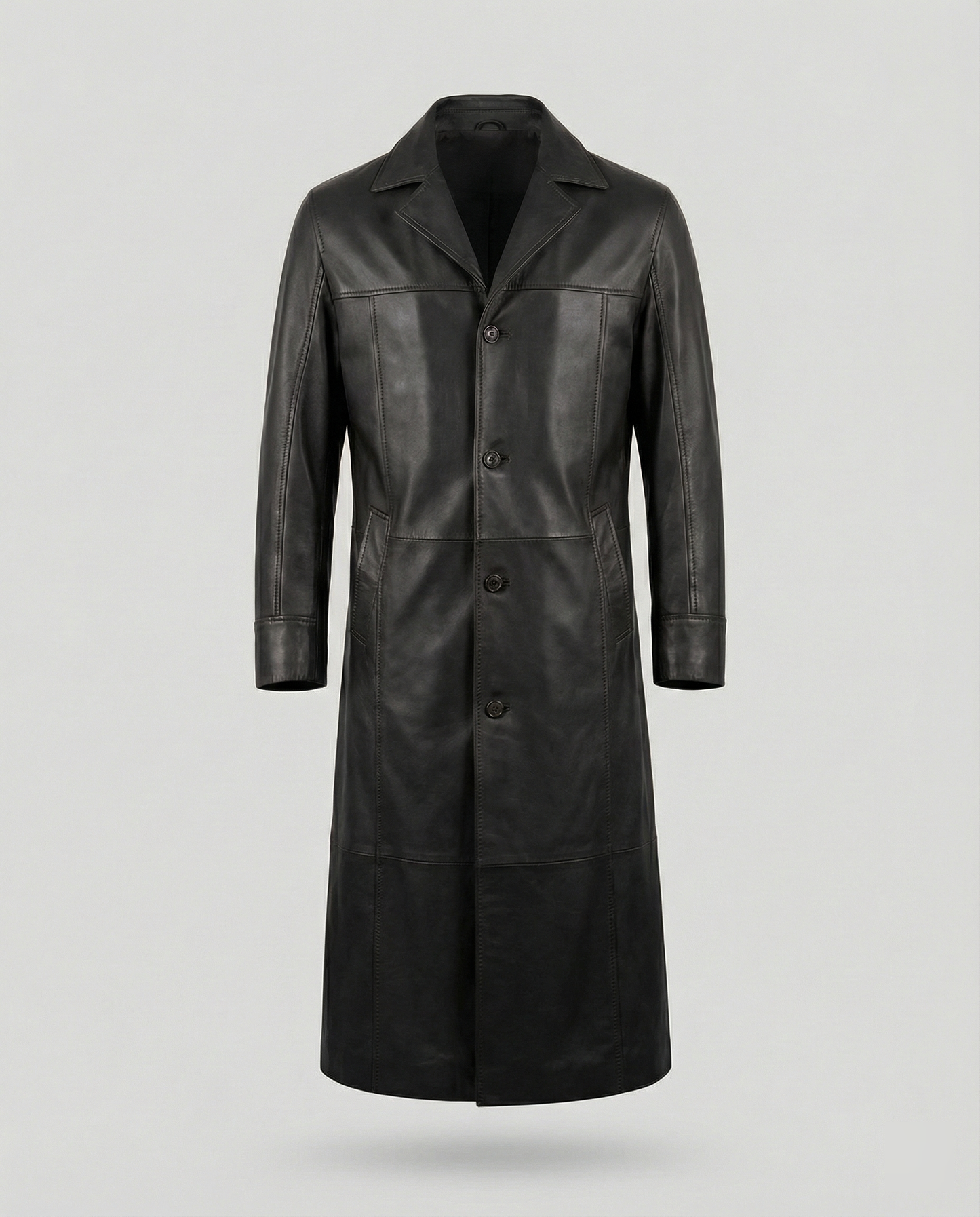 Herren Wintermantel Kunstleder Schwarz Warm