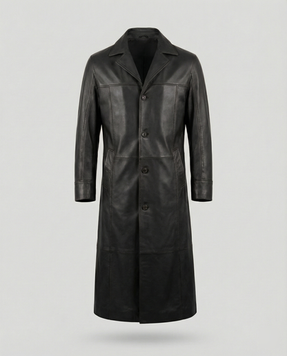Herren Wintermantel Kunstleder Schwarz Warm