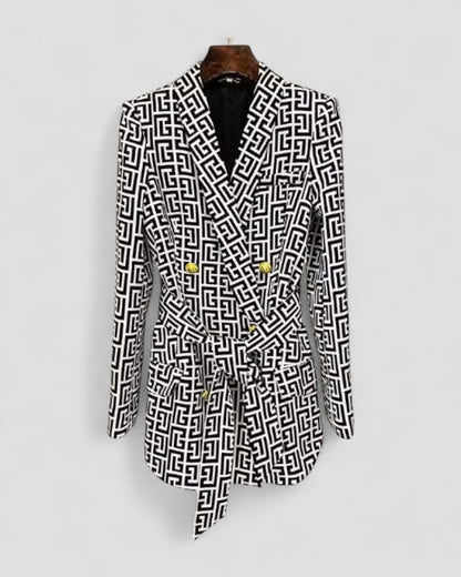 Blazerjacke mit geometrischem Print und Gürtel, elegante Passform für Damen 0