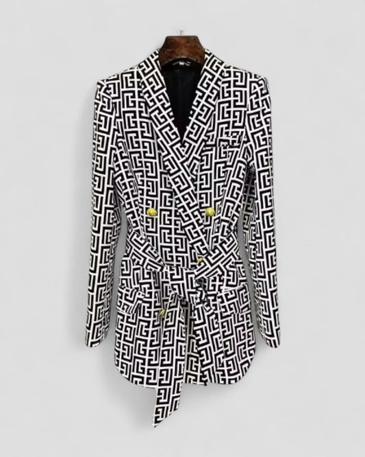 Blazerjacke mit geometrischem Print und Gürtel, elegante Passform für Damen 0